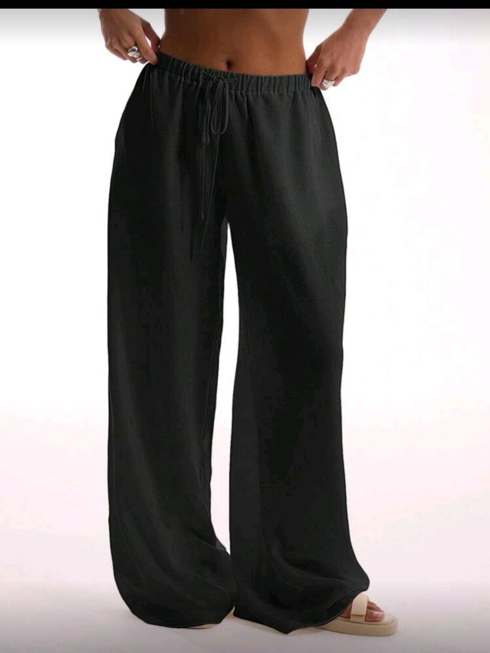 NWOT MUSERA Textured Elastic Waist Drawstring Trouser, XL (12), Black